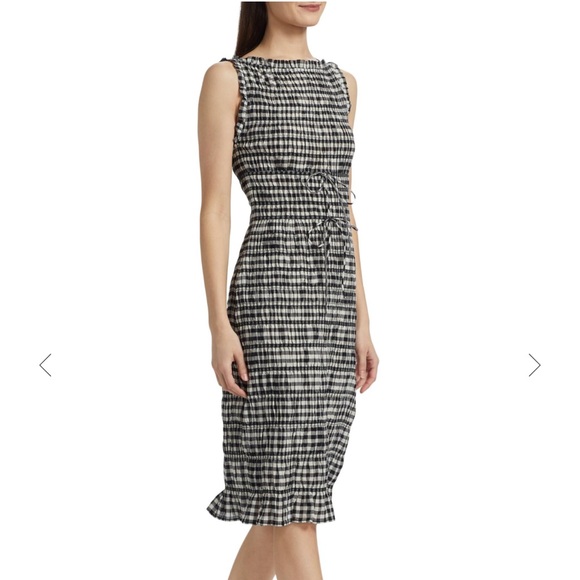 Doen Dresses & Skirts - DÔEN Rosella Smocked Plaid Knee-Length Dress Black White Gingham Medium